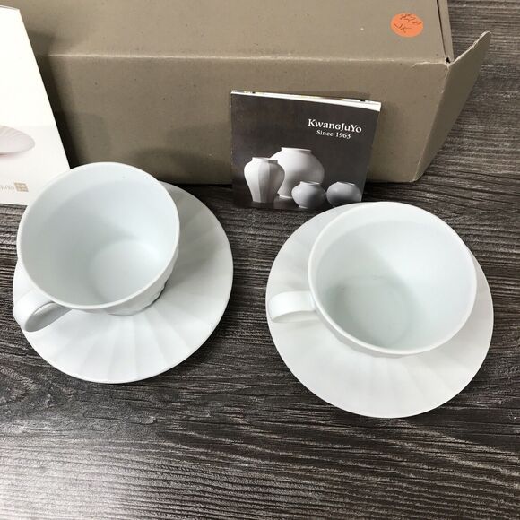KWANGJUYO Migak-Series Matte White Asian Tea Cup And Saucers Pair Set - Picture 8 of 8